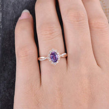 Load image into Gallery viewer, 14Kt Rose gold designer Oval Shape Alexandrite, Halo Infinity Eternity Natural Diamond Ring by diamtrendz