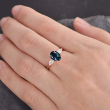 Load image into Gallery viewer, 14Kt Rose gold designer 3 Stone, Solitaire Oval Shape Blue Topaz, Pear Cut Natural diamond Band ring by diamtrendz