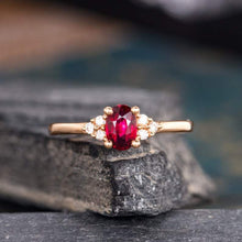 Load image into Gallery viewer, 14Kt Rose gold designer Solitaire Oval Shape Ruby, Cluster Natural diamond ring by diamtrendz