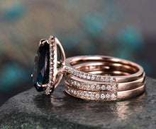 Load image into Gallery viewer, 14Kt Rose gold designer Set 3 Solitaire Pear Shape Alexandrite, Natural diamond ring by diamtrendz