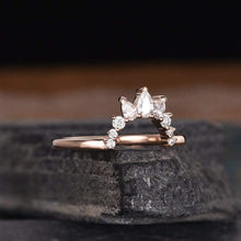 Load image into Gallery viewer, 14Kt Rose gold designer Pear Cut Chevron V Shaped Curved Natural diamond ring by diamtrendz