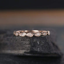 Load image into Gallery viewer, 14Kt Rose gold designer Bezel Setting Half Eternity Pear Cut Natural diamond Band ring by diamtrendz