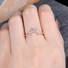 Load image into Gallery viewer, 14Kt Rose gold designer Pear Shape Moonstone Chevron V Shaped Curved Natural diamond Band ring by diamtrendz