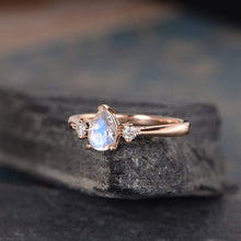 Load image into Gallery viewer, 14Kt Rose gold designer Solitaire Pear Shape Moonstone, Natural diamond ring by diamtrendz