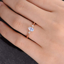 Load image into Gallery viewer, 14Kt Rose gold designer Solitaire Pear Shape Moonstone, Natural diamond ring by diamtrendz