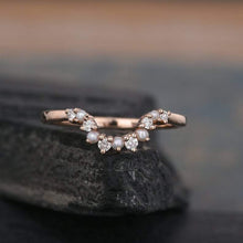 Load image into Gallery viewer, 14Kt Rose gold designer Pearl Chevron V Shaped Curved Natural diamond ring by diamtrendz