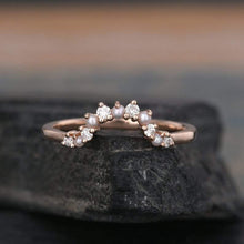 Load image into Gallery viewer, 14Kt Rose gold designer Pearl Chevron V Shaped Curved Natural diamond ring by diamtrendz