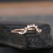 Load image into Gallery viewer, 14Kt Rose gold designer Pearl Chevron V Shaped Curved Natural diamond ring by diamtrendz