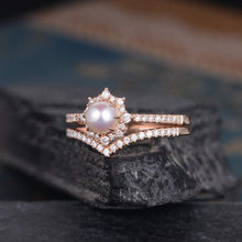 Load image into Gallery viewer, 14Kt Rose gold designer Pearl Chevron V Shaped Curved Natural diamond ring by diamtrendz