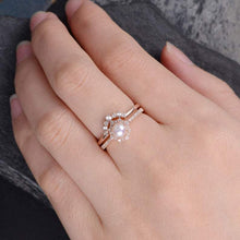 Load image into Gallery viewer, 14Kt Rose gold designer Pearl, Chevron V Shaped Curved Natural diamond ring by diamtrendz
