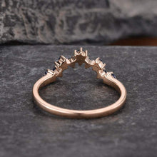 Load image into Gallery viewer, 14Kt Rose gold designer Pearl, Sapphire, Chevron V Shaped Curved Band ring by diamtrendz