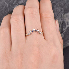 Load image into Gallery viewer, 14Kt Rose gold designer Pearl, Sapphire, Chevron V Shaped Curved Band ring by diamtrendz