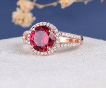 Load image into Gallery viewer, 14Kt Rose Gold Designer Red Ruby Diamond Ring by Diamtrendz
