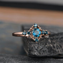 Load image into Gallery viewer, 14Kt Rose gold designerSolitaire Round Shape Blue Topaz ring by diamtrendz