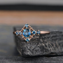 Load image into Gallery viewer, 14Kt Rose gold designerSolitaire Round Shape Blue Topaz ring by diamtrendz
