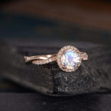 Load image into Gallery viewer, 14Kt Rose gold designer Solitaire Moonstone, Halo Eternity Natural diamond ring by diamtrendz
