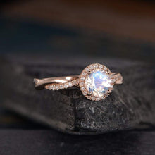 Load image into Gallery viewer, 14Kt Rose gold designer Solitaire Moonstone, Halo Eternity Natural diamond ring by diamtrendz