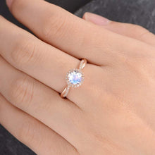 Load image into Gallery viewer, 14Kt Rose gold designer Solitaire Moonstone, Halo Eternity Natural diamond ring by diamtrendz