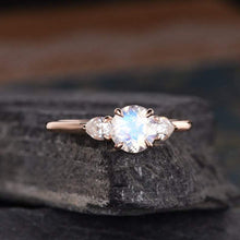 Load image into Gallery viewer, 14Kt Rose gold designer Solitaire Moonstone, Pear Cut Natural diamond ring by diamtrendz
