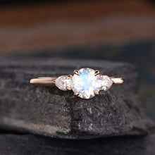 Load image into Gallery viewer, 14Kt Rose gold designer Solitaire Moonstone, Pear Cut Natural diamond ring by diamtrendz