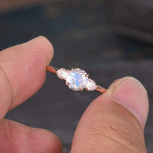 Load image into Gallery viewer, 14Kt Rose gold designer Solitaire Moonstone, Pear Cut Natural diamond ring by diamtrendz