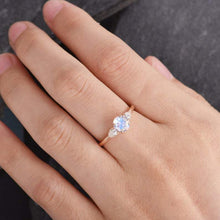 Load image into Gallery viewer, 14Kt Rose gold designer Solitaire Moonstone, Pear Cut Natural diamond ring by diamtrendz