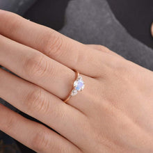 Load image into Gallery viewer, 14Kt Rose gold designer Solitaire Moonstone, Pear Cut Natural diamond ring by diamtrendz