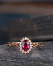 Load image into Gallery viewer, 14Kt Rose gold designerSolitaire Oval Shape Ruby, Natural diamond ring by diamtrendz