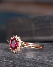 Load image into Gallery viewer, 14Kt Rose gold designerSolitaire Oval Shape Ruby, Natural diamond ring by diamtrendz
