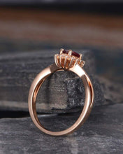 Load image into Gallery viewer, 14Kt Rose gold designerSolitaire Oval Shape Ruby, Natural diamond ring by diamtrendz