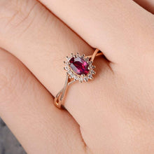 Load image into Gallery viewer, 14Kt Rose gold designerSolitaire Oval Shape Ruby, Natural diamond ring by diamtrendz
