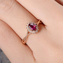 Load image into Gallery viewer, 14Kt Rose gold designerSolitaire Oval Shape Ruby, Natural diamond ring by diamtrendz