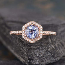 Load image into Gallery viewer, 14Kt Rose gold designer Solitaire Sapphire, Hexagon Natural diamond ring by diamtrendz