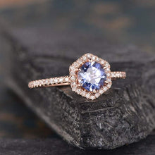 Load image into Gallery viewer, 14Kt Rose gold designer Solitaire Sapphire, Hexagon Natural diamond ring by diamtrendz