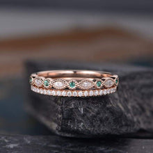 Load image into Gallery viewer, 14Kt Rose gold designer Set 2 Emerald Gemstone, Half Eternity Marquise Cut Natural diamond Band ring by diamtrendz
