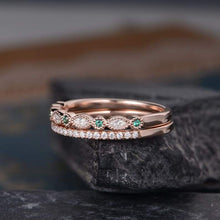 Load image into Gallery viewer, 14Kt Rose gold designer Set 2 Emerald Gemstone, Half Eternity Marquise Cut Natural diamond Band ring by diamtrendz
