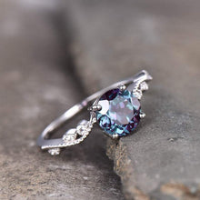 Load image into Gallery viewer, 14Kt White gold designer Solitaire Alexandrite, Natural diamond ring by diamtrendz