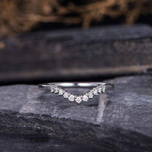 Load image into Gallery viewer, 14Kt White gold designer Chevron V Shaped Curved diamond ring by diamtrendz