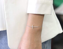 Load image into Gallery viewer, 14Kt White Gold Chain Cross Natural Diamond Charm Bracelet