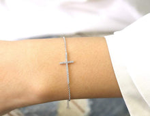 Load image into Gallery viewer, 14Kt White Gold Chain Cross Natural Diamond Charm Bracelet