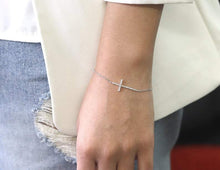 Load image into Gallery viewer, 14Kt White Gold Chain Cross Natural Diamond Charm Bracelet