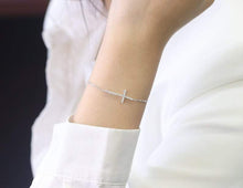 Load image into Gallery viewer, 14Kt White Gold Chain Cross Natural Diamond Charm Bracelet