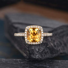 Load image into Gallery viewer, 14Kt Yellow Gold Designer Citrine Cushion Shape Diamond Ring by Diamtrendz