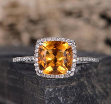 Load image into Gallery viewer, 14Kt White Gold Designer Citrine Cushion Shape Diamond Ring by Diamtrendz