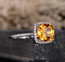 Load image into Gallery viewer, 14Kt White Gold Designer Citrine Cushion Shape Diamond Ring by Diamtrendz