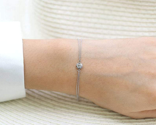 14Kt White Gold Chain Natural Diamond Charm Bracelet