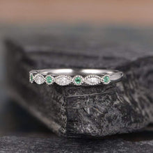 Load image into Gallery viewer, 14Kt White gold designer Emerald Gemstone, Half Eternity Marquise Cut Natural diamond Band ring by diamtrendz