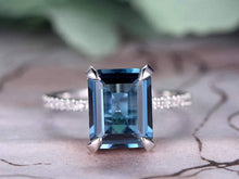 Load image into Gallery viewer, 14Kt White Gold Designer Blue Topaz Emerald Shape Diamond Ring by Diamtrendz