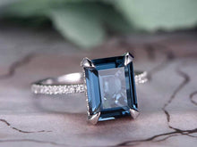 Load image into Gallery viewer, 14Kt White Gold Designer Blue Topaz Emerald Shape Diamond Ring by Diamtrendz