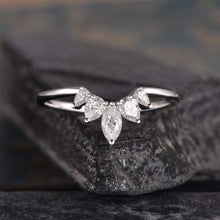Load image into Gallery viewer, 14Kt White gold designer Chevron V Shaped Curved Pear & Marquise Cut Natural diamond Band ring by diamtrendz